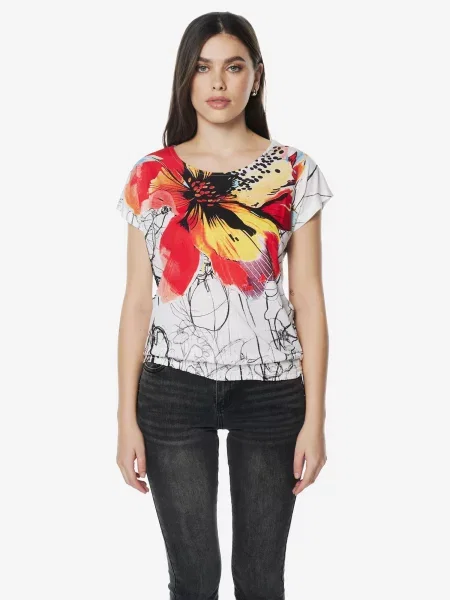 KOROSHI Tricou galben / roșu / negru alb