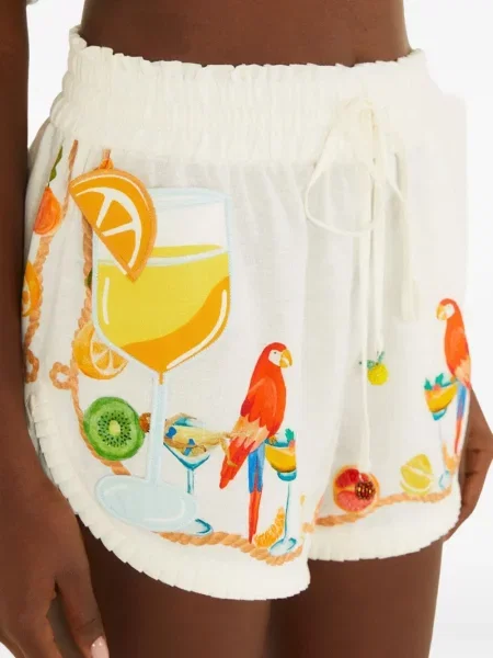 Pantaloni scurți Farm Rio cu broderie cu cordon alb