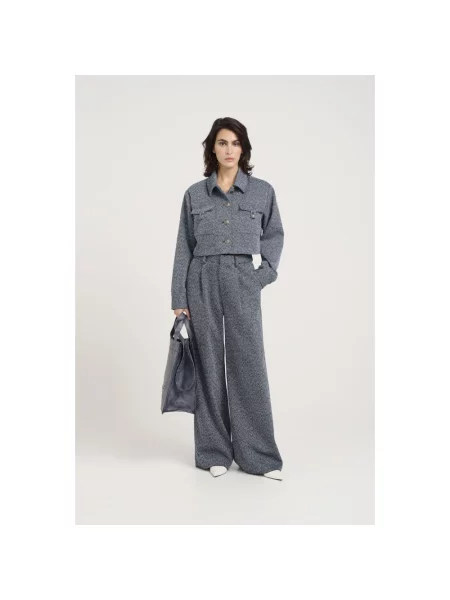 Gestuz Kurtki Kobieta L Wełna Krótka Marynarka o Strukturze Twill niebieski