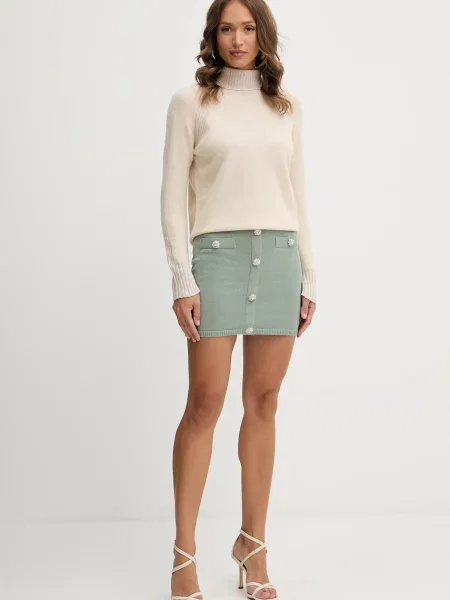 Twinset sweter wełniany z golfem beżowy