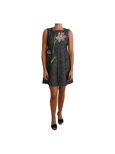 Sukienka mini Dolce And Gabbana w pepitkę dzwony szara