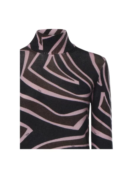 Sweter Pucci wełniany z nadrukiem z wysokim kołnierzem różowy