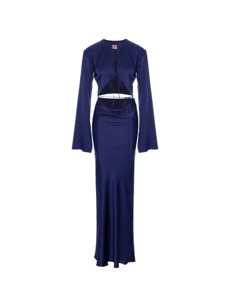 Rochie Manuri de mătase cu legături de costum albastru