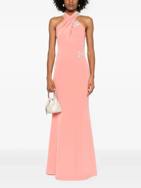 Rochie maxi Cristallini din crep de costum portocaliu