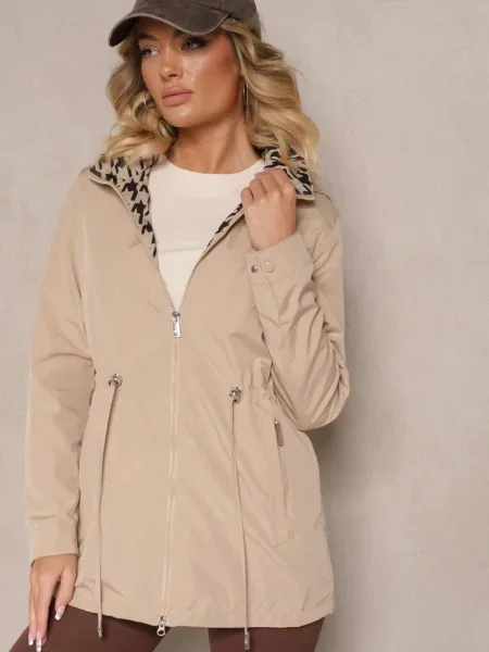 Ciemnobeżowa Kurtka w Stylu Parki ze Ściągaczem w Talii Arivienne beżowa