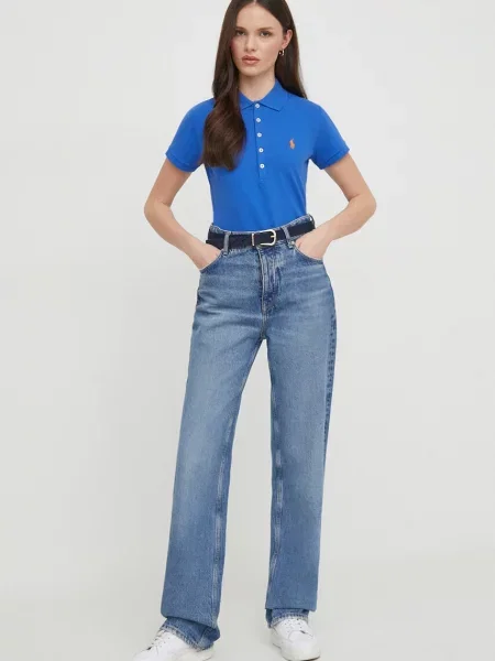 Koszulka polo o kroju slim fit z wyhaftowanym logo model ‘JULIE’ Ralph Lauren niebieska