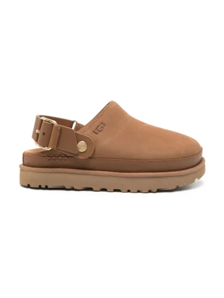 Klapki Ugg z paskiem na platformie brązowe