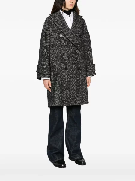 Palton Antonelli cu model herringbone cu două rânduri de nasturi negru