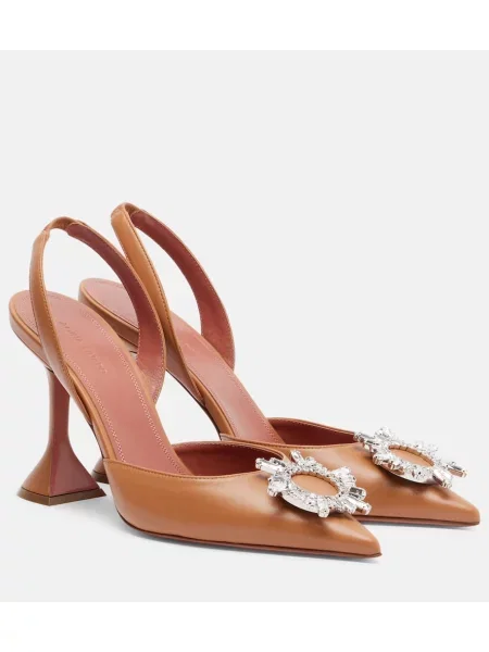 Pantofi cu toc Amina Muaddi din piele slingback maro