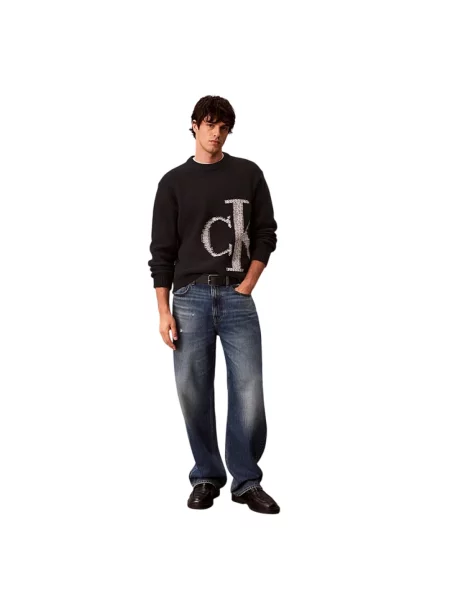 Sweter Calvin Klein wełniany z okrągłym dekoltem biały
