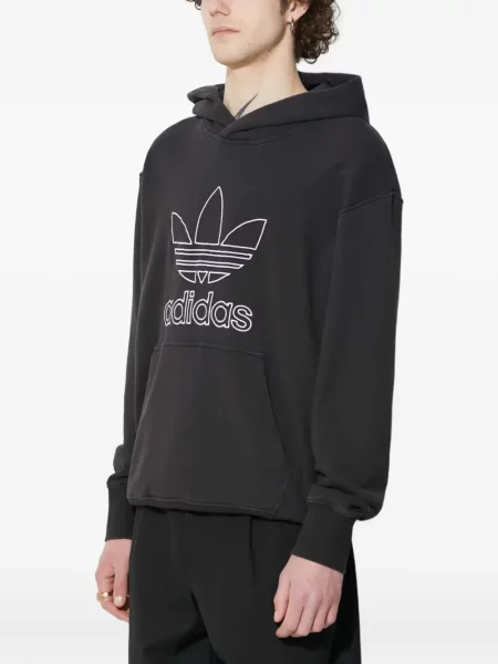 Majica s kapuljačom Adidas s vezom od jersey crna