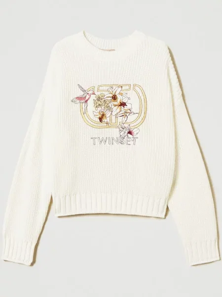 Pulover Twinset cu broderie alb