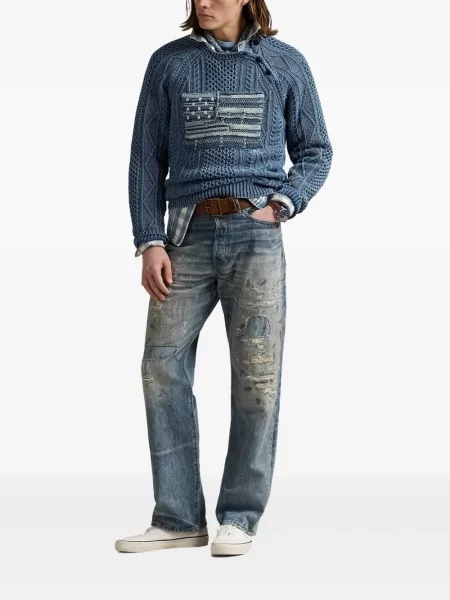 Tricou Polo Ralph Lauren din piele cu broderie în carouri maro