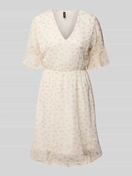 Sukienka mini taliowana z dekoltem w serek model ‘SMILLA’ Vero Moda biała