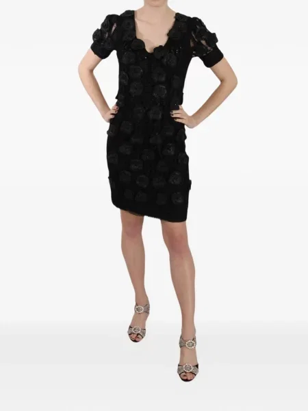 Rochie mini John Richmond cu model floral cu aplicații din dantelă negru