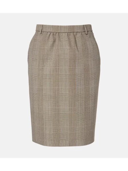 Osłona spódnica ołówkowa Gucci wełniana w kratkę beżowa