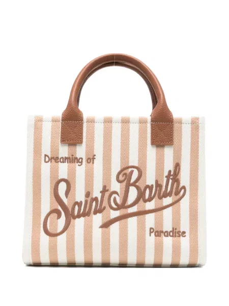 Geantă de mână Mc2 Saint Barth cu broderie din piele cu dungi alb