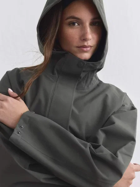 Anorak wodoodporny oversize'owy z półzamkiem ciemnozielony zielona