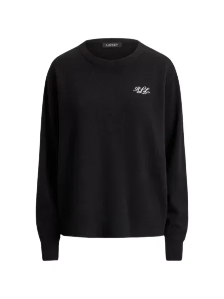 Pulover Lauren Ralph Lauren cu broderie din cașmir negru