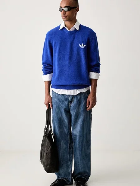 Adidas Originals sveter pánsky s vlnou Trefoil Essentials modrá