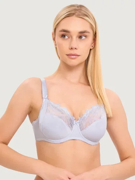 Однотонный бюстгальтер с вышивкой блакитний