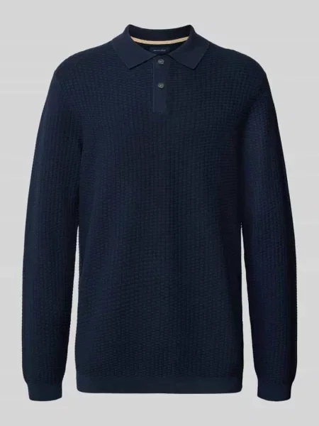 Sweter z dzianiny z kołnierzykiem polo Christian Berg Men granatowy