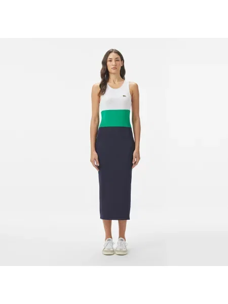 Lacoste Sukienka Z Okrągłym Dekoltem Bez Rękawów Z Blokadą Koloru Slim Fit granatowa