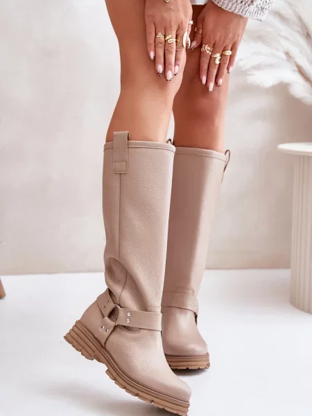 Usnjene škornji Zazoo bež