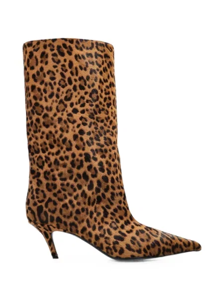 Cizme Amina Muaddi cu imagine cu model leopard maro