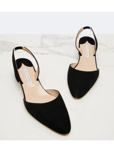 Pantofi cu toc Manolo Blahnik din piele slingback negru