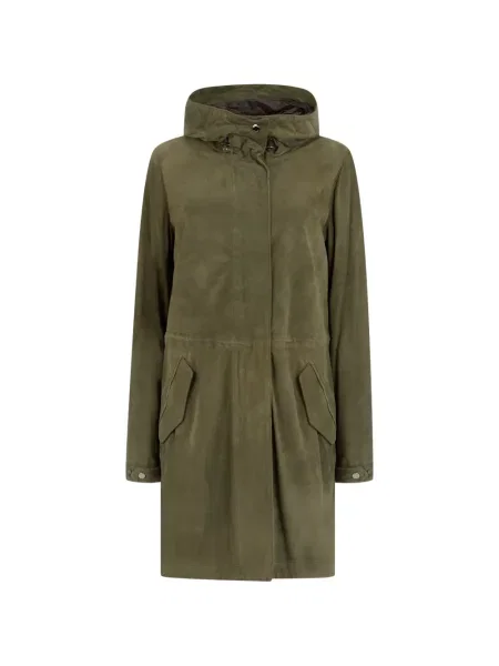 Geacă parka Moorer din piele de căprioară cu glugă verde