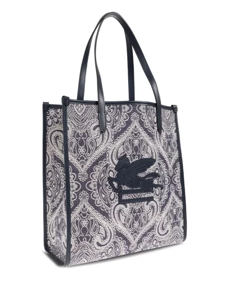 Geantă shopper Etro cu model paisley albastru