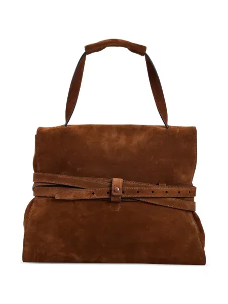 Τσάντα shopper Moschino σουέτ με αγκράφα καφέ