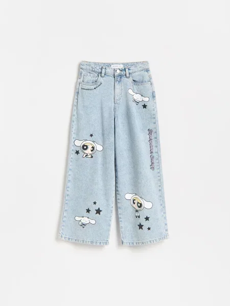 Reserved Hello Kitty and Friends x The Powerpuff Girls wide leg farmer kék