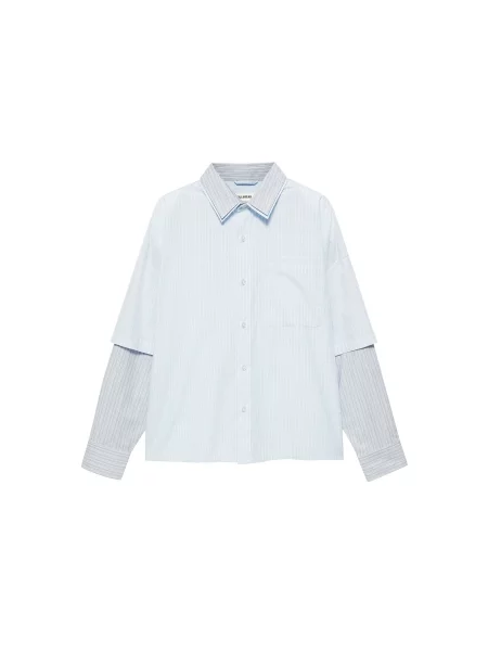 Pull&Bear Cămașă albastru porumbel / albastru deschis alb