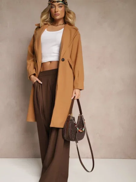 Palton dublu în rânduri lung Tadde maro