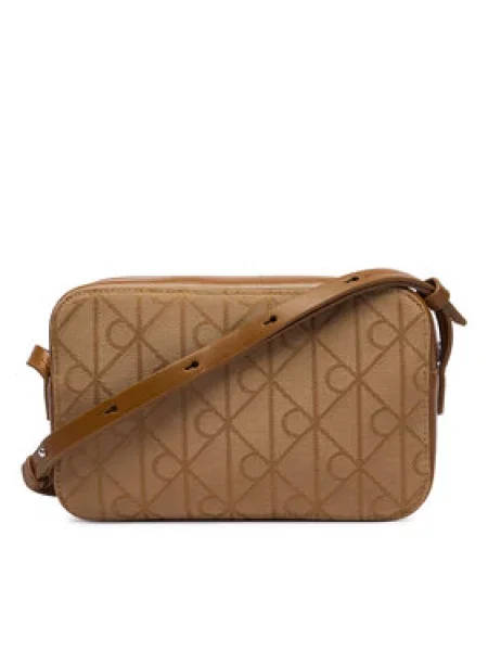 Calvin Klein Táska Emblem Aop Jacquard Camera Bag Barna bézs