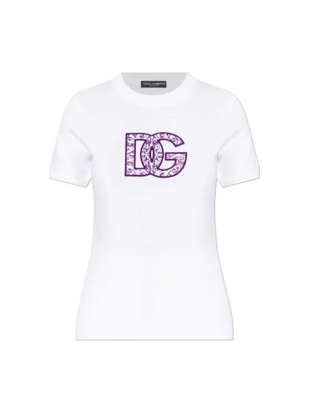 Lniana koszulka Dolce And Gabbana z logo biała