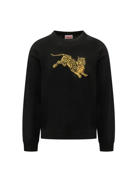 Haftowany sweter Kenzo w tygrysie prążki czarny