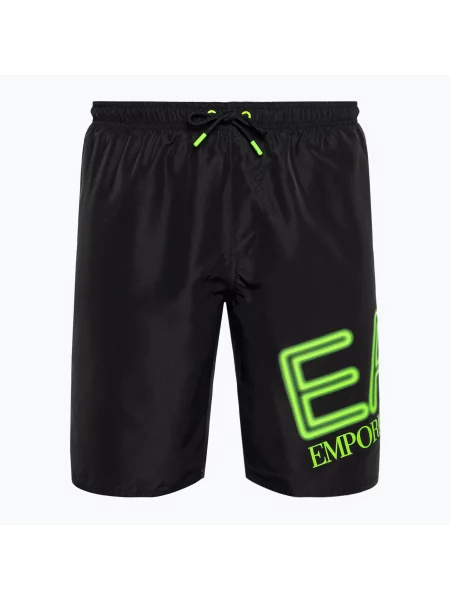 Мъжки шорти за плуване Emporio Armani Water Sport Logo Bermuda nero/fluo lime черно