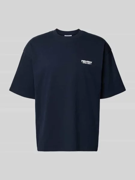 T-shirt z okrągłym dekoltem i nadrukiem z logo Review granatowa