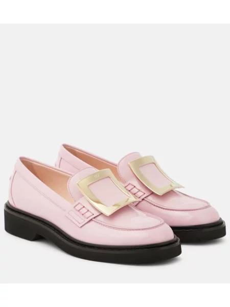 Usnjene lakirane loaferke Roger Vivier roza