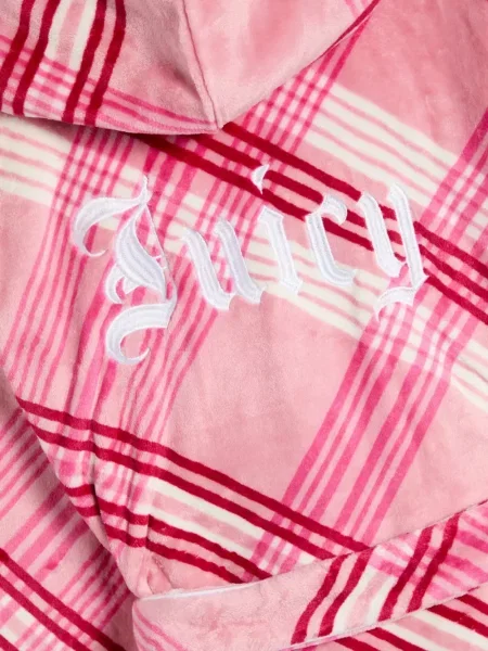 Карирана рокля Juicy Couture с качулка с принт розово