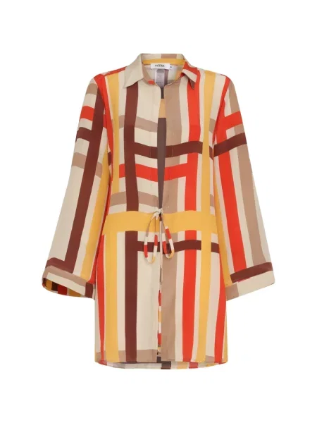 Pruhované oblekové šaty Amir Slama s vázáním