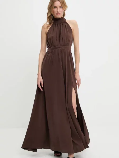 Answear Lab sukienka maxi rozkloszowana brązowy