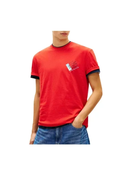 T-shirt o kroju regular fit z czystej bawełny Tommy Jeans czerwona