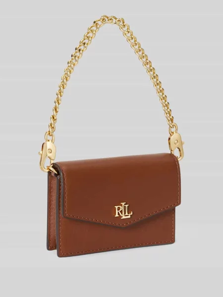 Portfel ze skóry naturalnej z odpinanym łańcuszkiem do noszenia Lauren Ralph Lauren brązowy
