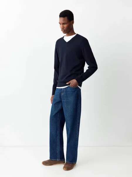 Sweter z bawełnianej dzianiny Teen XL MANGO TEEN granatowy