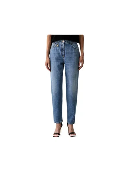 Jeansy boyfriendy Elisabetta Franchi z logo niebieskie