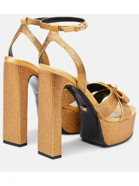 Sandale Versace din satin cu platformă auriu